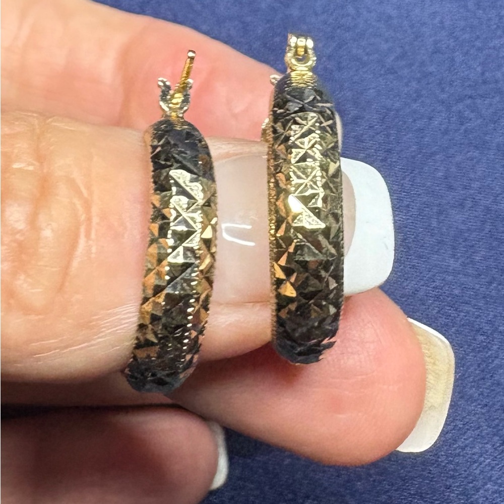 SOLD Hoop Earrings 925 Solid Sterling Silver with Gold Overlay - Picture 6 of 7
